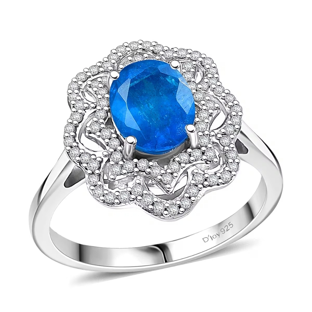 Malgache Neon Apatite And White Zircon  In Rhodium Over Sterling Silver 2.60 Ctw